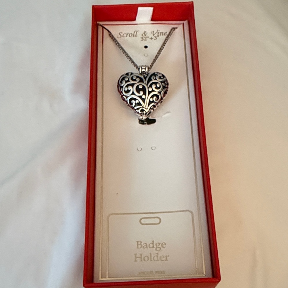 Scroll & Vine Heart Badge Holder Necklace